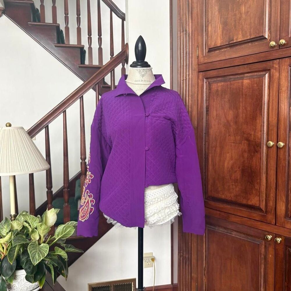 Adam Douglass Silk Purple Pink and Yellow Jacket Lightweight Vintage Retro